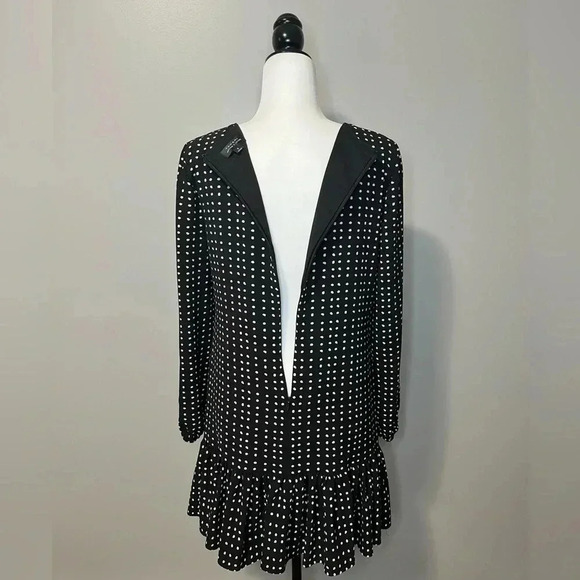 Tahari Long Balloon  Sleeve Ruffled Hem Polkadot Pattern Babydoll Dress - Picture 9 of 11